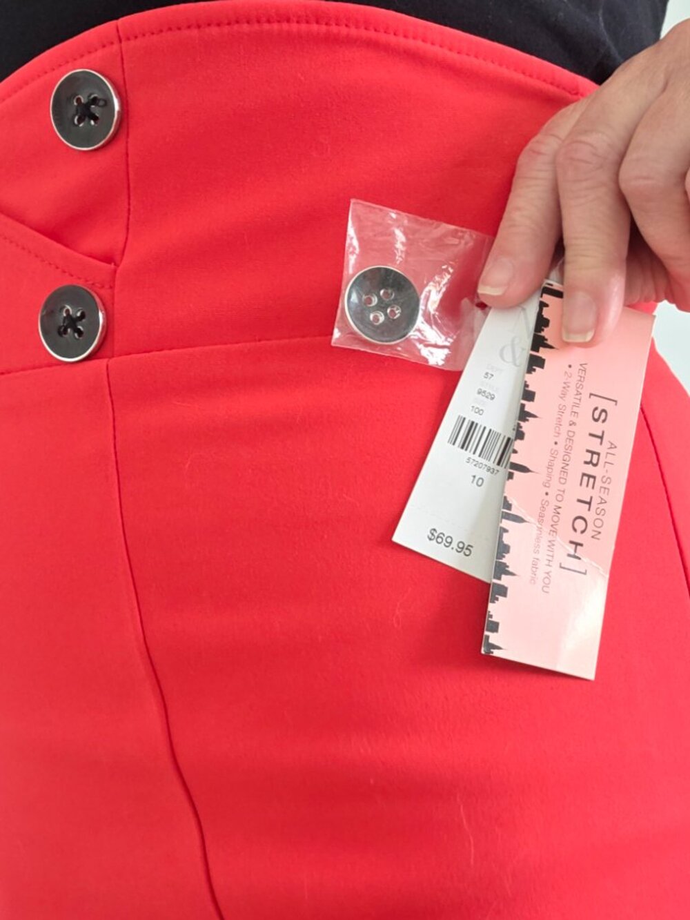 NY&Co High Waist Cross Front Midi Pencil Skirt with Accent Buttons - Picture 3 of 7